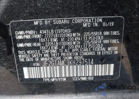 2019 Subaru Crosstrek 2.0I Limited из США, поврежденный, VIN JF2GTAMC3KH297514